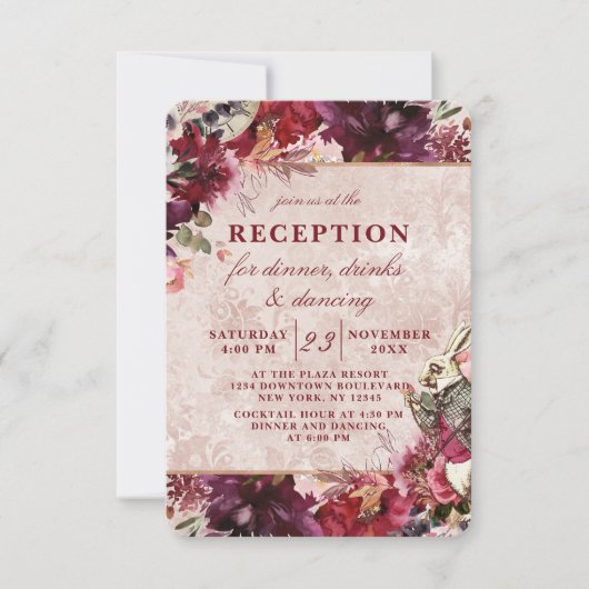 不思議の国のアリスのエレガントなウェディングレセプション 招待状 (正面)