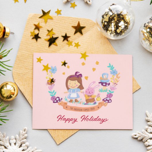 不思議の国のアリスのキュートな水彩ピンクの写真 シーズンカード