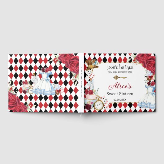 不思議の国のアリスのスウィート16誕生日 ブライダル ベイビー ゲストブック (全面)