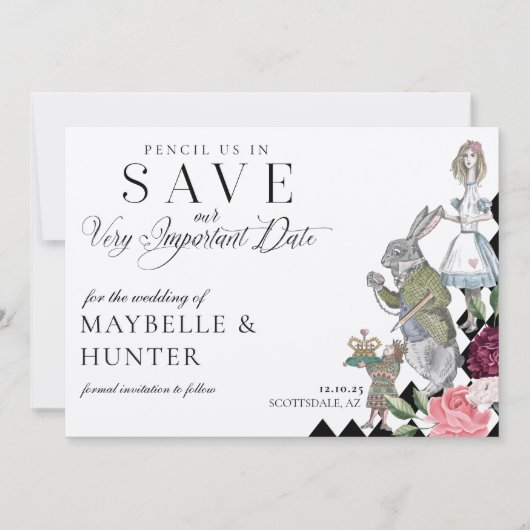 不思議の国のアリスのチェッカーボードに鉛筆を入れて セーブザデート (正面)