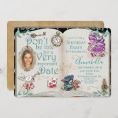 不思議の国のアリスのテーマのフォトミラー 招待状 (正面/裏面)