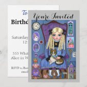 不思議の国のアリスのディナ猫の誕生日招待状 招待状 (正面/裏面)