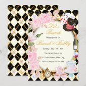 不思議の国のアリスのピンクの花のブランチ招待状 招待状 (正面/裏面)