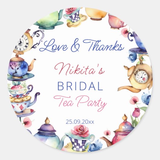 不思議の国のアリスのブライズシャワー ティーパーティー プレゼント ラウンドシール (正面)