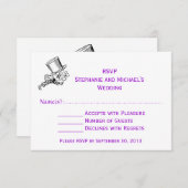 不思議の国のアリスのマッドハッター ウェディング RSVP パープル (正面/裏面)