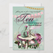 不思議の国のアリスのマッドハッター ヴィンテージ ティーパーティー ブライダルシャワー 招待状 (正面)