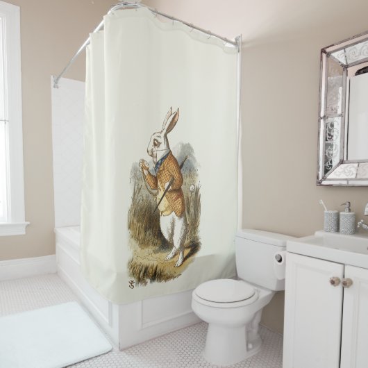 不思議の国のアリスの白うさぎヴィンテージ シャワーカーテン (インサイチュ)