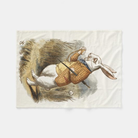 不思議の国のアリスの白うさぎヴィンテージ フリースブランケット (正面(横))