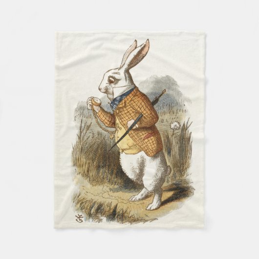 不思議の国のアリスの白うさぎヴィンテージ フリースブランケット (正面)