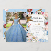 不思議の国のアリスの花のバースデーティーパーティーの写真 サンキューカード (正面/裏面)
