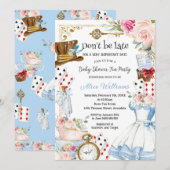 不思議の国のアリスの花のベビーシャワーティーパーティー 招待状 (正面/裏面)