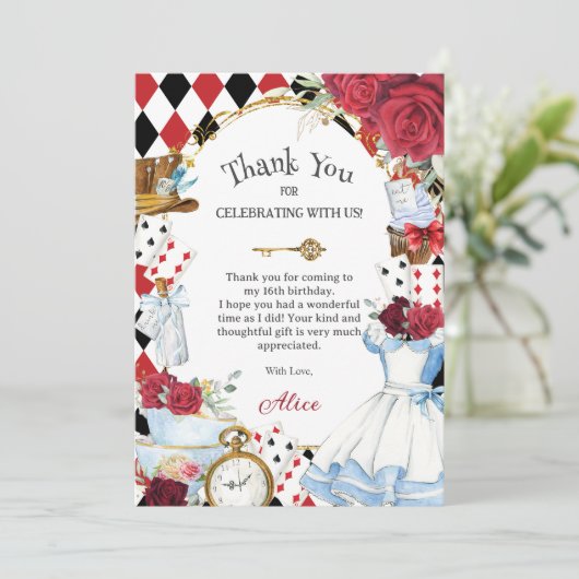 不思議の国のアリスの花嫁シャワー ティーパーティー サンキューカード (スタンド正面)