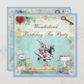 不思議の国のアリスの誕生日ティーパーティー招待状 招待状 (正面/裏面)