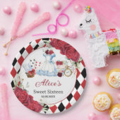 不思議の国のアリスの誕生日ティーパーティー 赤い花 ペーパープレート (パーティー)