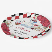 不思議の国のアリスの誕生日ティーパーティー 赤花 ペーパープレート (アングル)