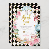 不思議の国のアリスの誕生日パーティー感謝カード 招待状 (正面/裏面)