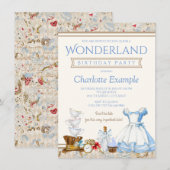 不思議の国のアリスの誕生日パーティー招待状 招待状 (正面/裏面)