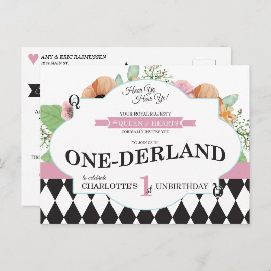 不思議の国のアリスの誕生日ポストカード招待状 ポストカード (正面/裏面)