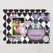 不思議の国のアリスの誕生日写真招待状 招待状 (正面/裏面)