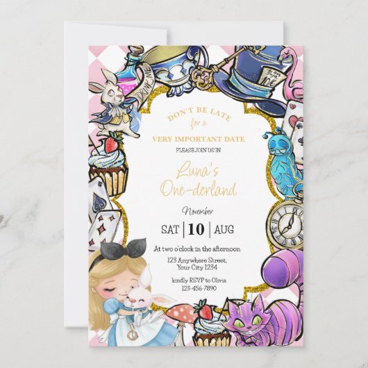 不思議の国のアリスの誕生日招待状 招待状 (正面)