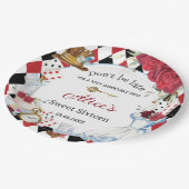 不思議の国のアリスの赤い花の誕生日ティーパーティー ペーパープレート (アングル)