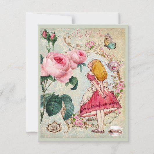 不思議の国のアリスの遊び心あふれるコラージュ シップ&シー(お披露目会) 招待状 (正面)