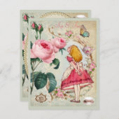 不思議の国のアリスの遊び心あふれるコラージュ シップ&シー(お披露目会) 招待状 (正面/裏面)