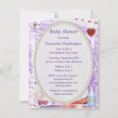 不思議の国のアリスの遊び心あふれるコラージュ ベビーシャワー 招待状 (裏面)