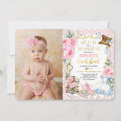 不思議の国のアリスの1歳誕生日パーティーの写真 招待状 (正面)