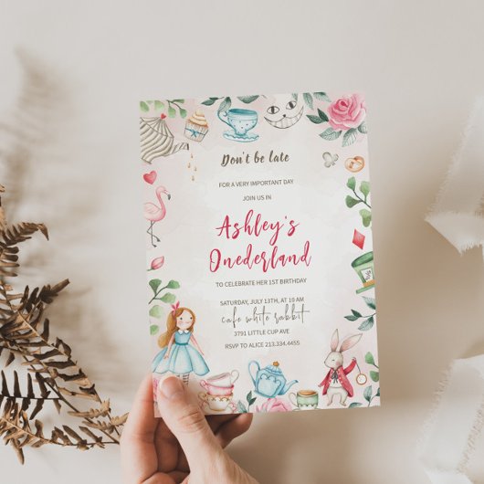 不思議の国のアリスの1歳誕生日招待状 招待状