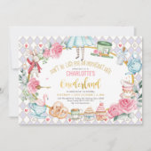 不思議の国のアリスの1歳誕生日 マッドティーパーティー 招待状 (正面)