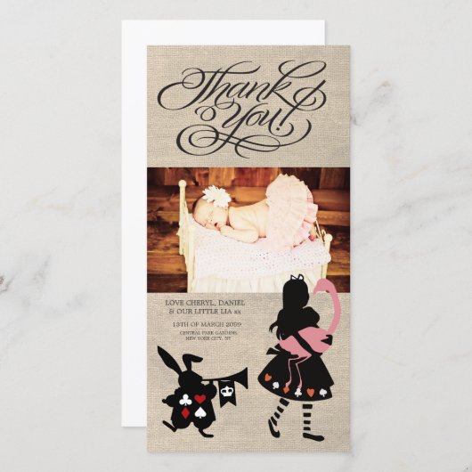 不思議の国のアリスはベビーの写真カード感謝していしています サンキューカード (正面/裏面)