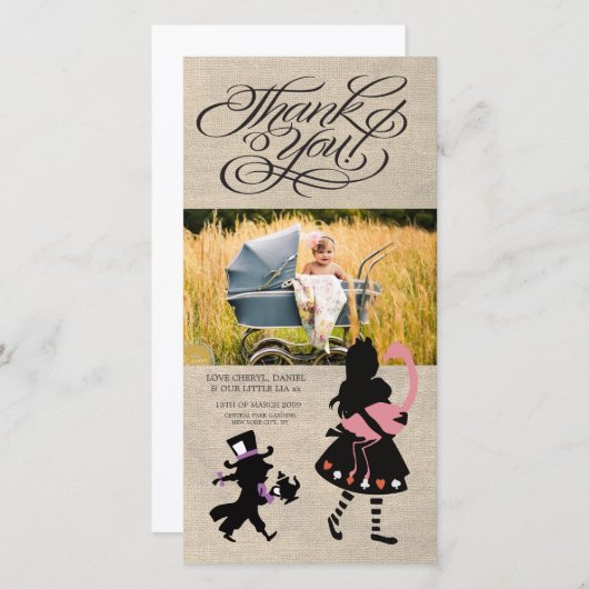 不思議の国のアリスはベビーの写真カード感謝していしています サンキューカード (正面/裏面)