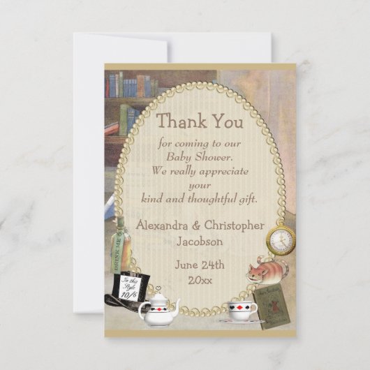 不思議の国のアリスはベビーシャワー感謝していしています サンキューカード (裏面)