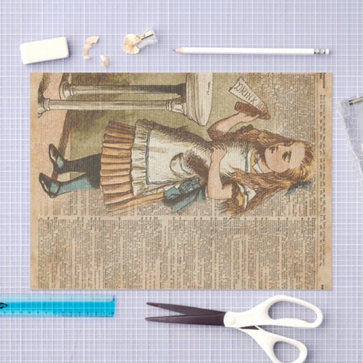 不思議の国のアリスは私をヴィンテージの本のページの芸術飲みます 薄葉紙 (クラフト)