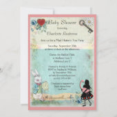 不思議の国のアリスは遅いベビーシャワーのピンクではないです 招待状 (裏面)