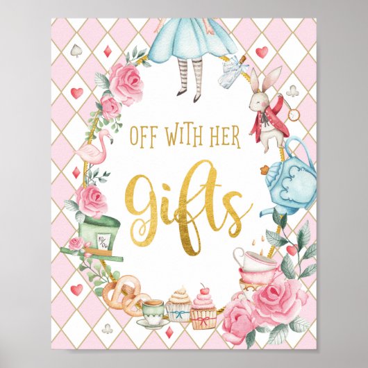 不思議の国のアリスは、贈り物の看板を持ってオフ ポスター (正面)