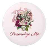 不思議の国のアリス白うさぎパーソナライズされた セラミックノブ (正面)