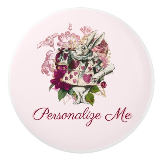 不思議の国のアリス白うさぎパーソナライズされた セラミックノブ (正面)