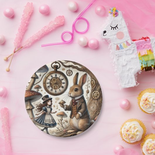 不思議の国のアリス白うさぎ茶芸 ペーパープレート (パーティー)