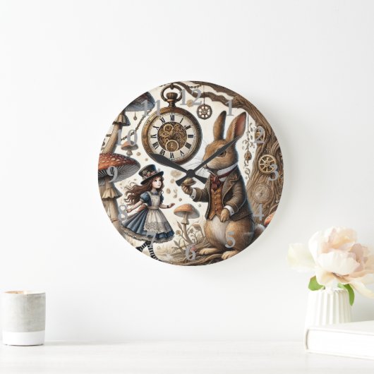 不思議の国のアリス白うさぎ茶芸 ラージ壁時計 (ホーム)