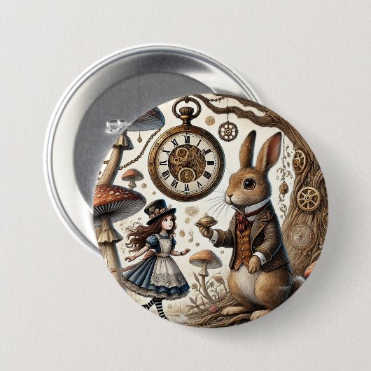不思議の国のアリス白うさぎ茶芸 缶バッジ (正面&裏面)