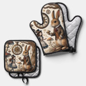 不思議の国のアリス白うさぎ茶芸 鍋つかみ&鍋敷きセット (正面/裏面)