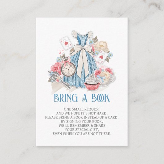 不思議の国のアリス赤ちゃんシャワーで本を持ってくる エンクロージャーカード (正面)