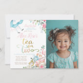 不思議の国のアリス、お茶で2歳の誕生日 招待状 (正面)