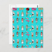 不思議の国のアリス かわいいターコイズブルーのモンテージ ポストカード (正面/裏面)