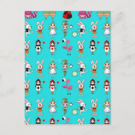 不思議の国のアリス かわいいターコイズブルーのモンテージ ポストカード (正面)