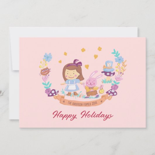 不思議の国のアリス かわいい水彩ピンクの写真 シーズンカード (正面)