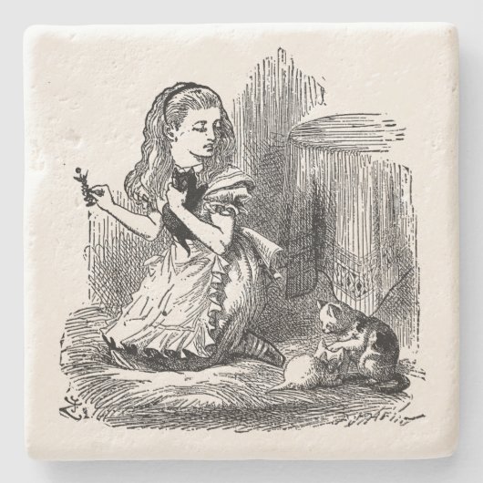 不思議の国のアリス、アリスと子猫 – 夢 ストーンコースター (正面)