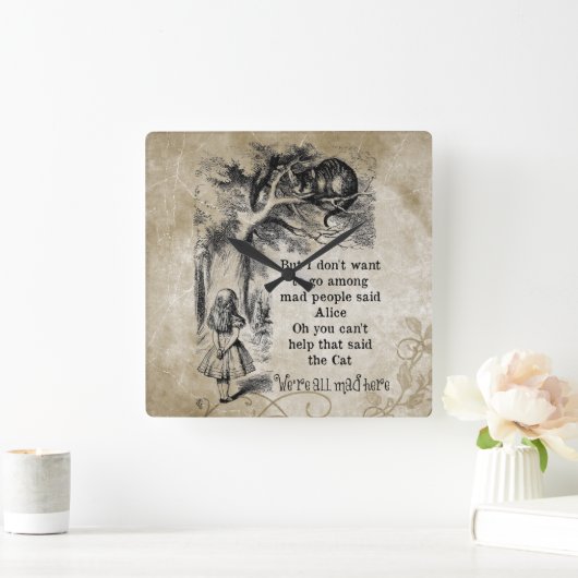 不思議の国のアリス; アリスを持つチェシャー猫 スクエア壁時計 (ホーム)